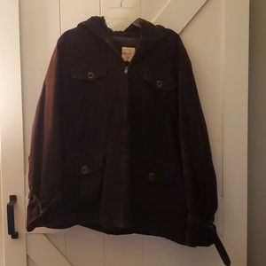 Women's 2X Sonoma Brown Corduroy 4 pocket full zip fur hooded quilted jacket🧸